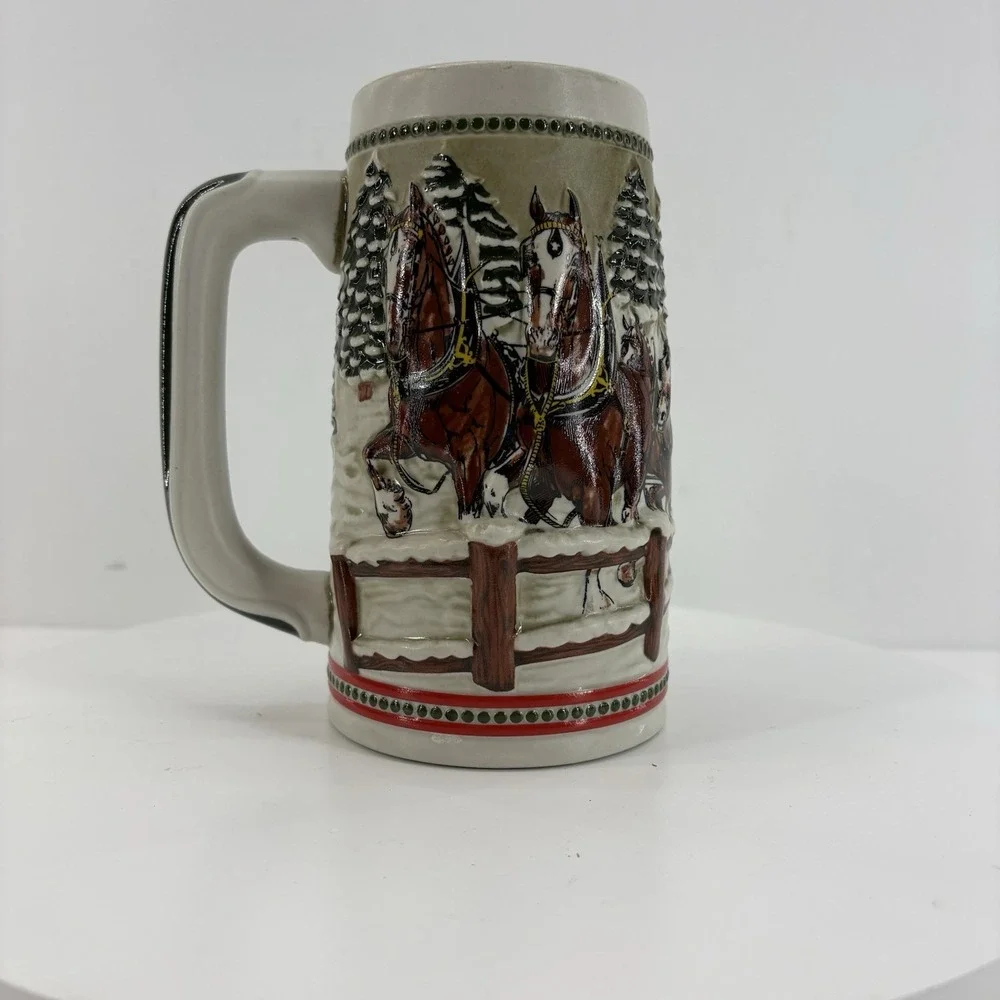Budweiser Clydesdales Holiday Collectible Beer Stein Lot Of 2‎ Handcrafted
